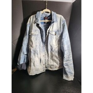 Jordan Craig Mens 5XL Legacy Edition Distressed Acid Wash‎ Denim Jacket Blue